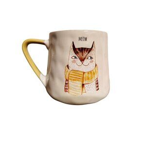 Nicole Miller Cat Coffee Cup Mug, Meow, Cat Kitten in Scarf, 16 oz.
